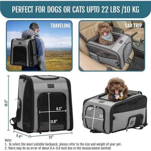 Cat Backpack Carrier with Soft Plush Mat, Cross Ventilation Design, Dog Backpack - Picture 2 of 8